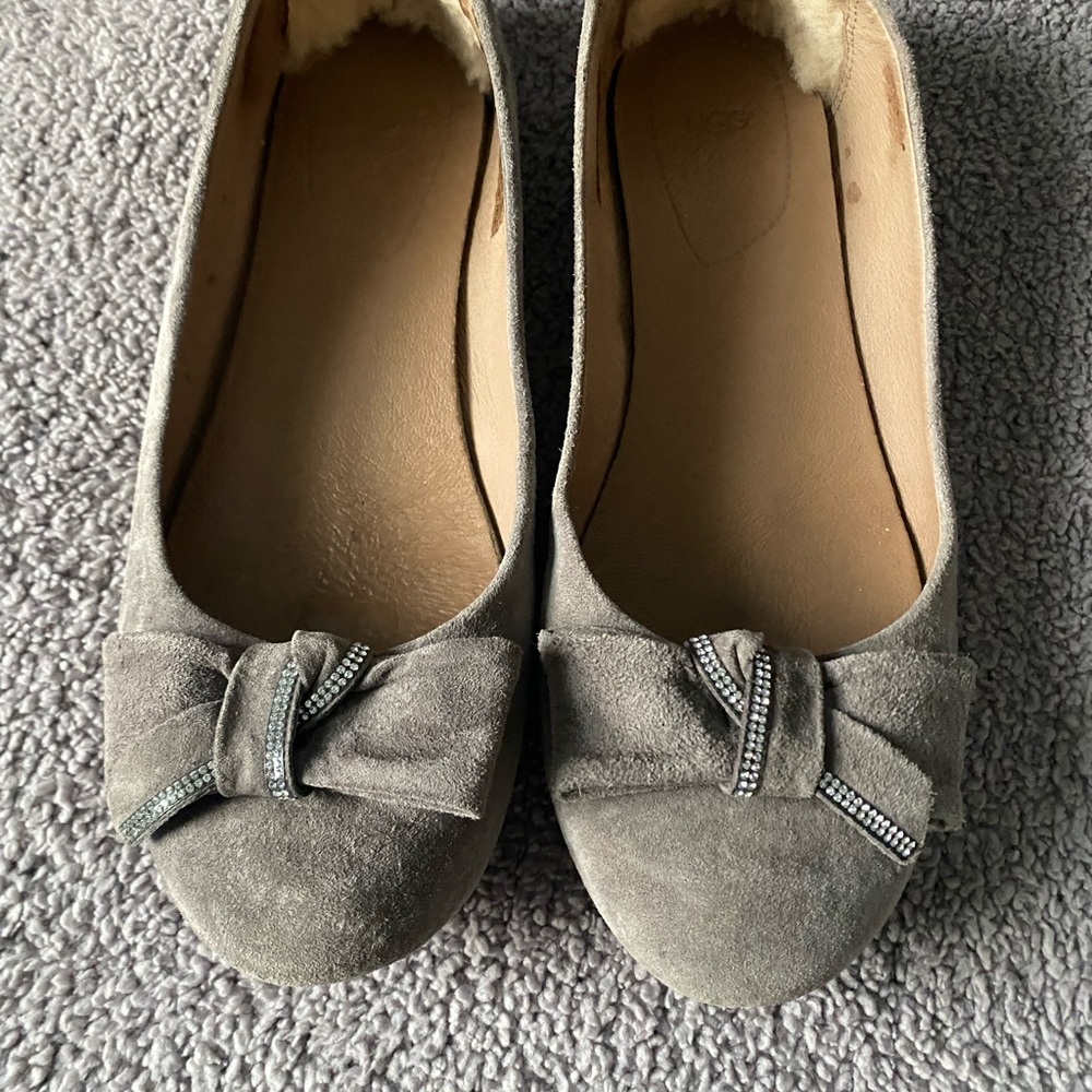 UGG Gray Suede Flats with Bow Accent